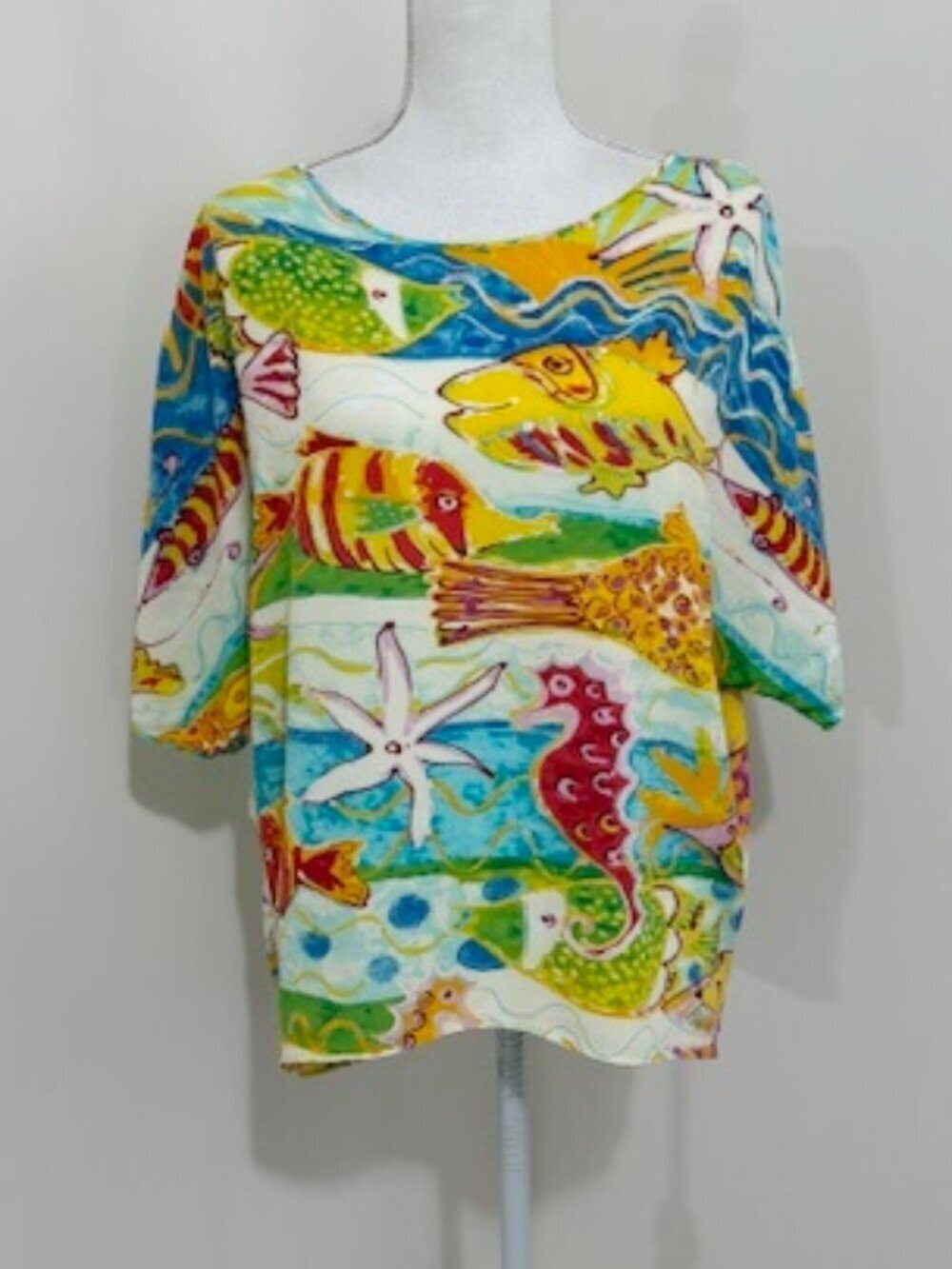 Jams World 50 Years Creatures of the Sea Cold Shoulder Top Tropical Hawaiian XS